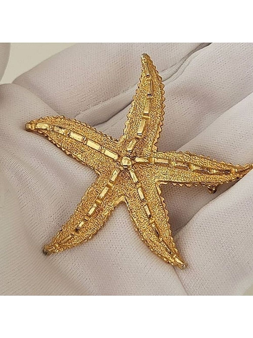 Starfish 𝅺Brooch Vintage Gold Tone Beach Nautical Pin #0108